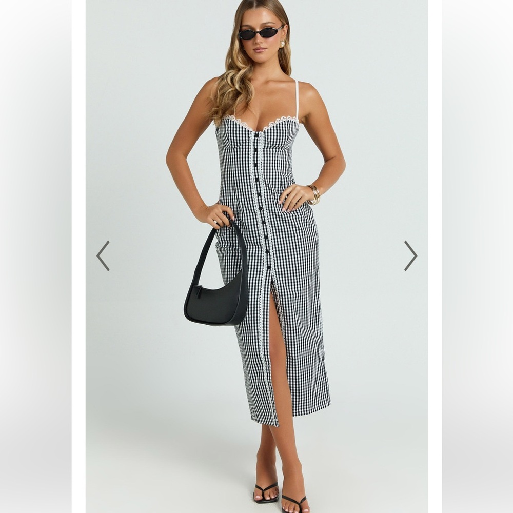 Showpo Black and White Gingham Midi Dress